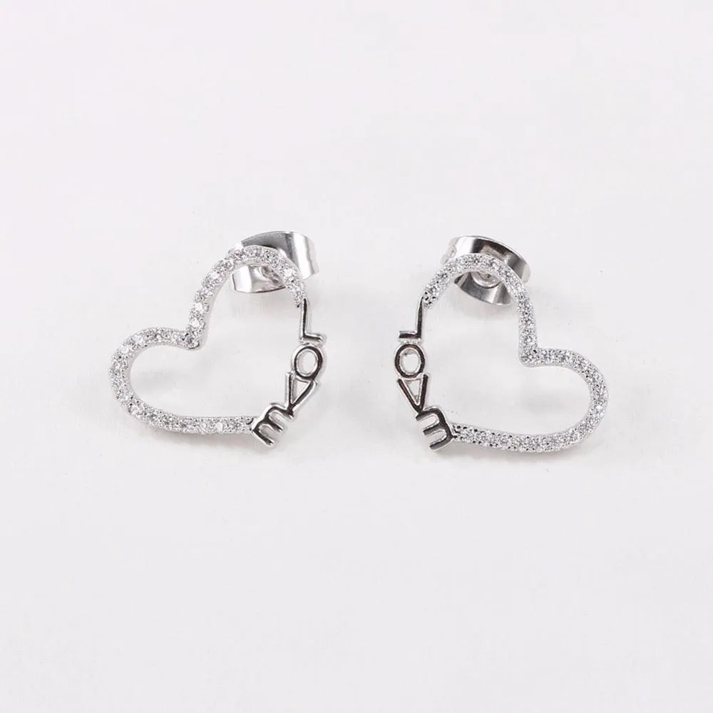 Heart Shape Love Pattern Jewelry- Zirconia Stud Earrings for Girls- Stylish Accessories for Women- Love Jewelry for Women