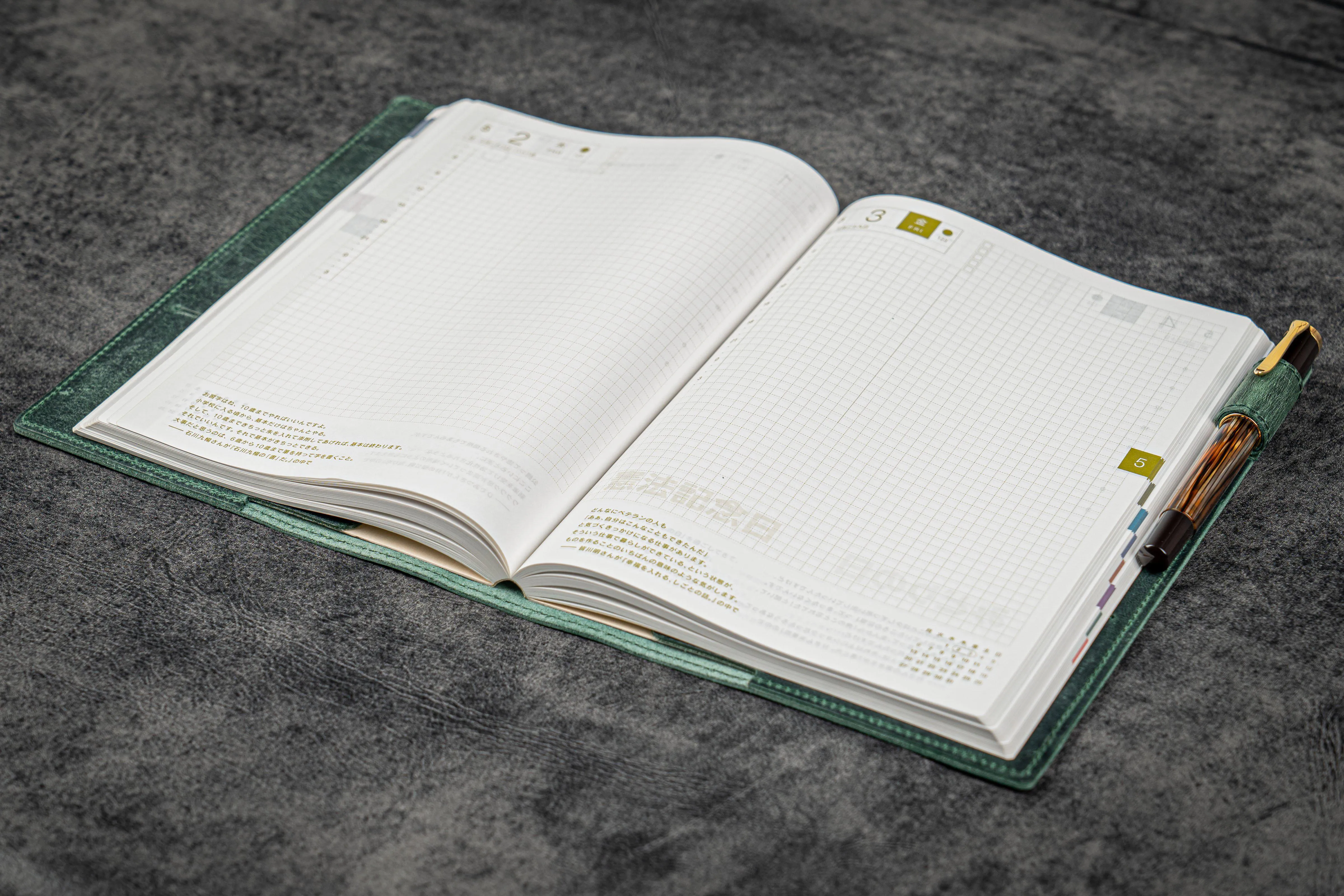 Leather Slim A5 Notebook / Planner Cover - Crazy Horse Forest Green