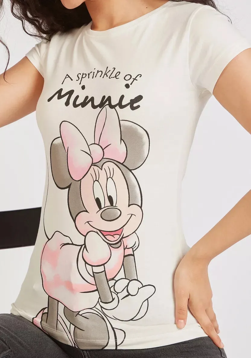 Minnie Mouse Print Round Neck T-shirt