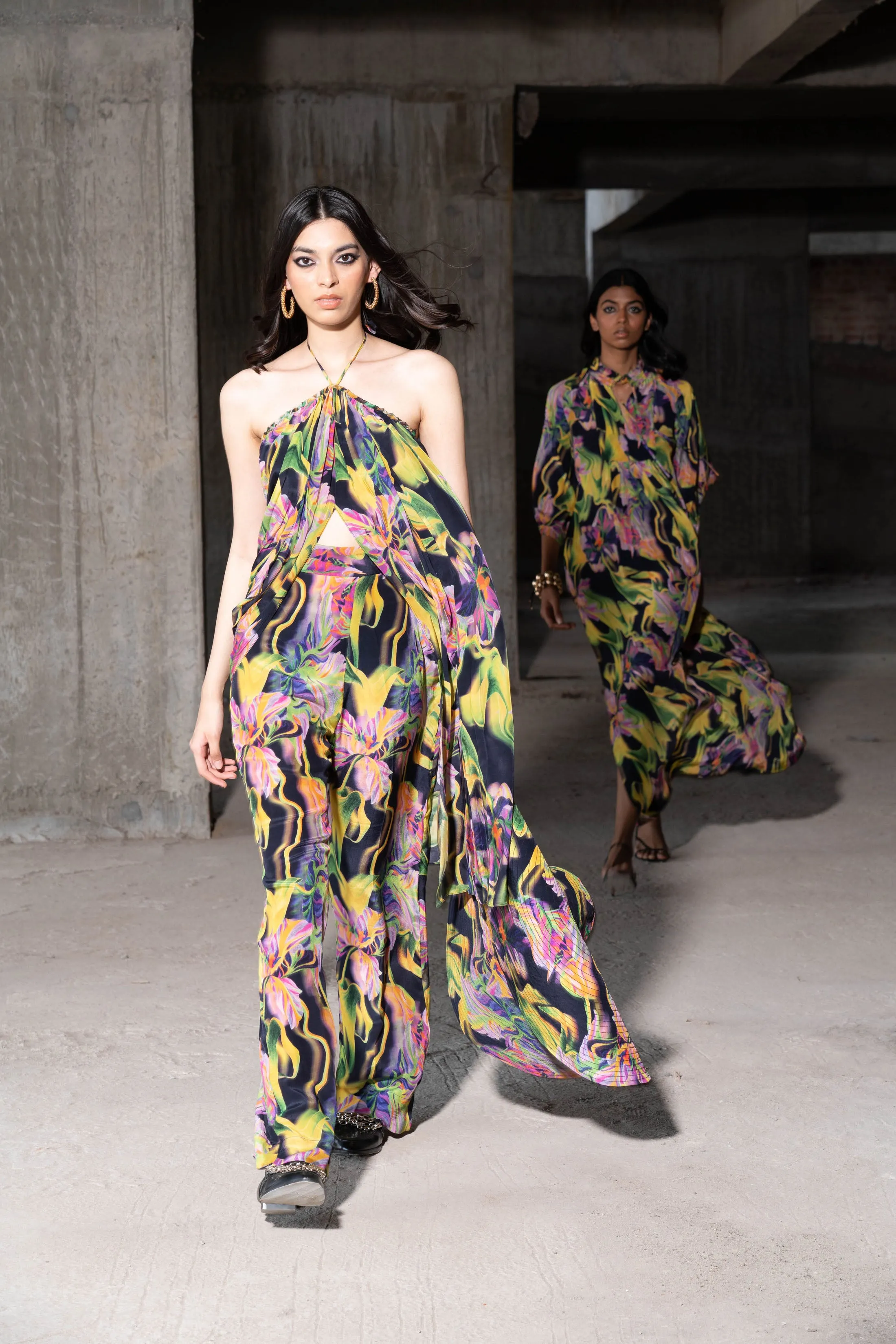Multicolour Printed Strap Top And Pant Set