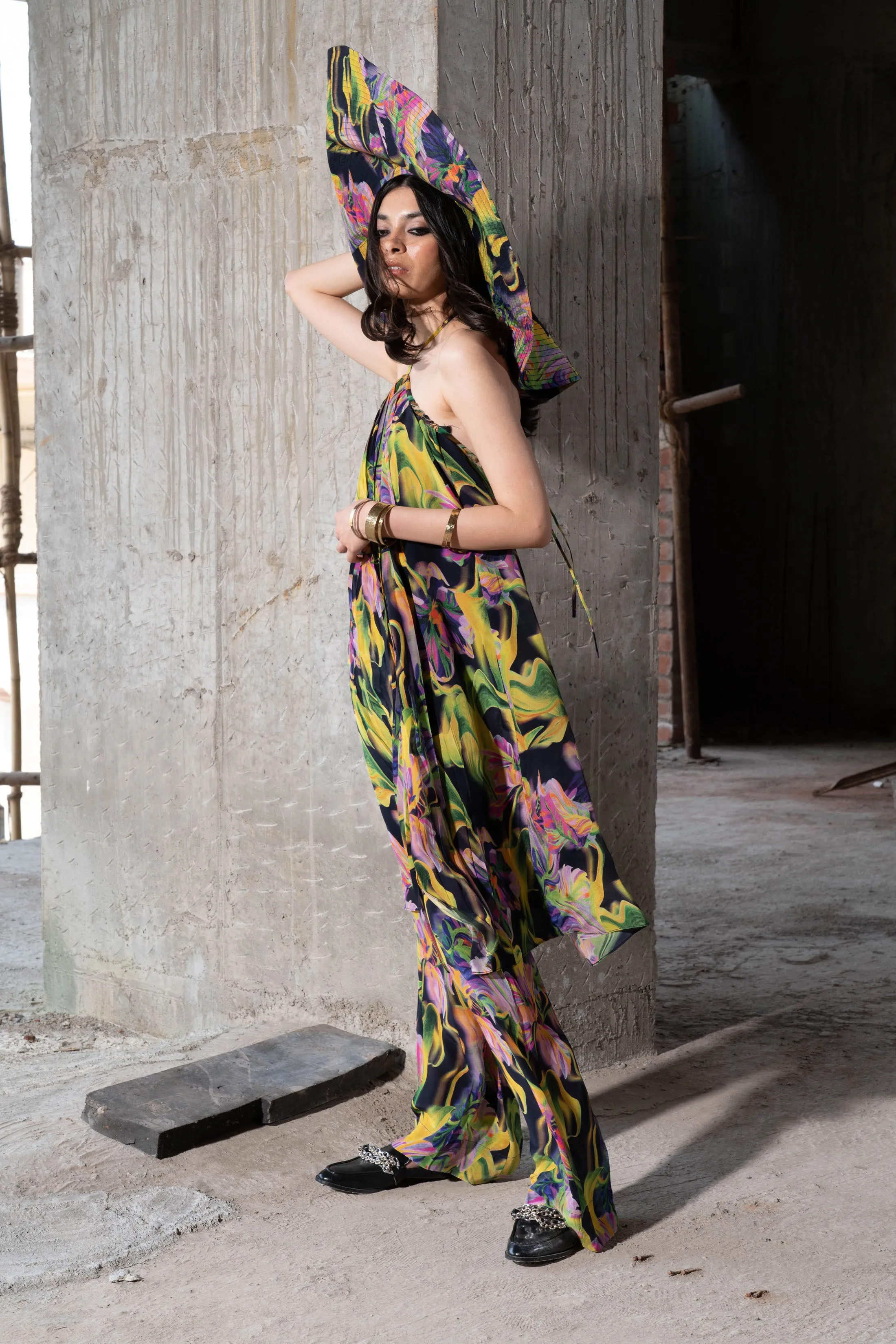 Multicolour Printed Strap Top And Pant Set