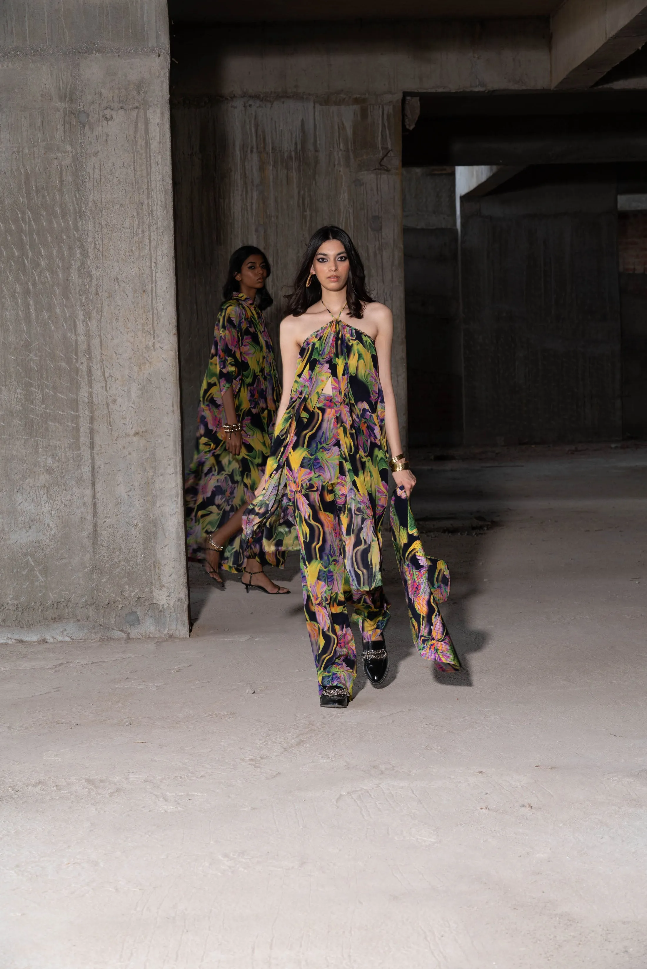 Multicolour Printed Strap Top And Pant Set