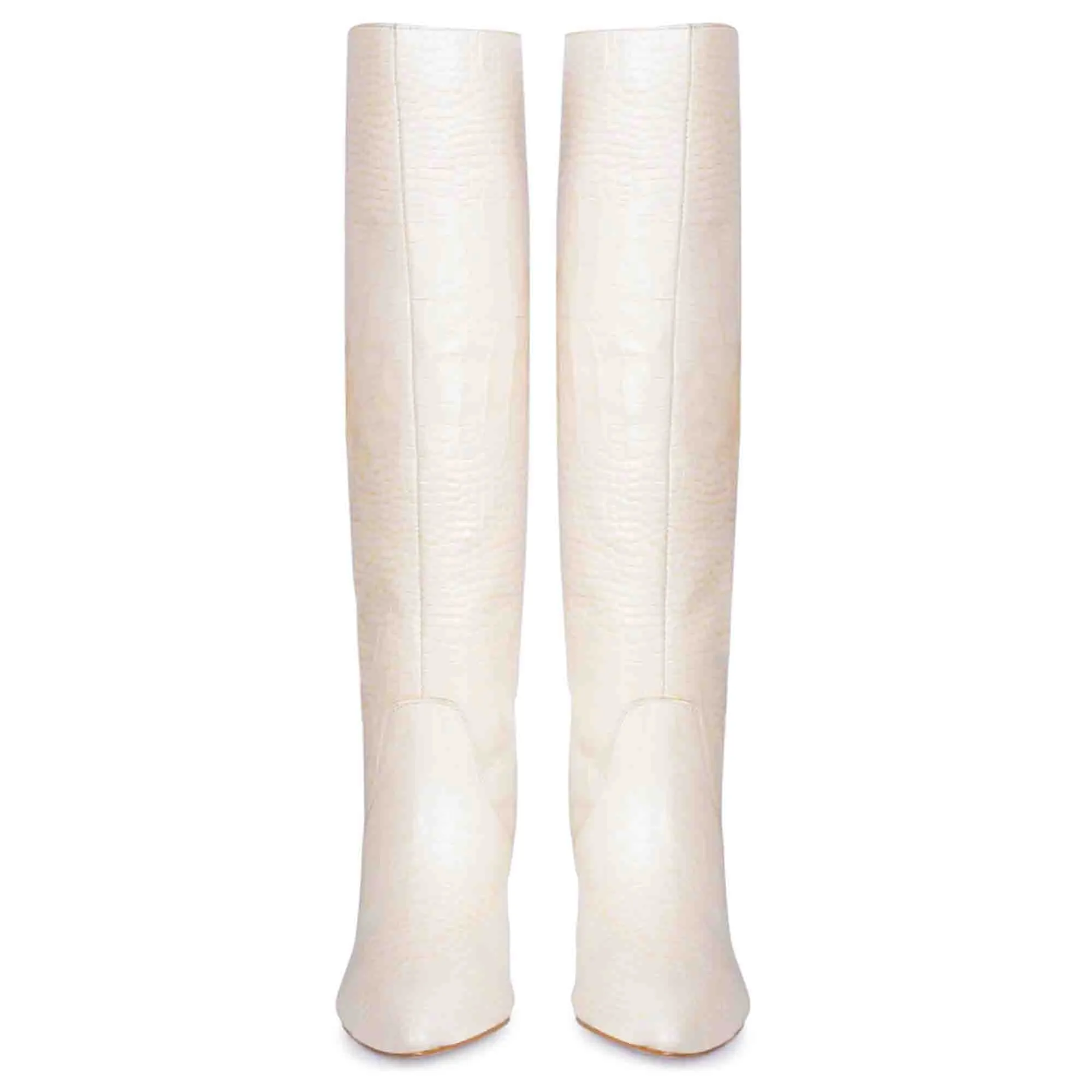Saint Adella Croc Embossed Off White Leather Long Boots