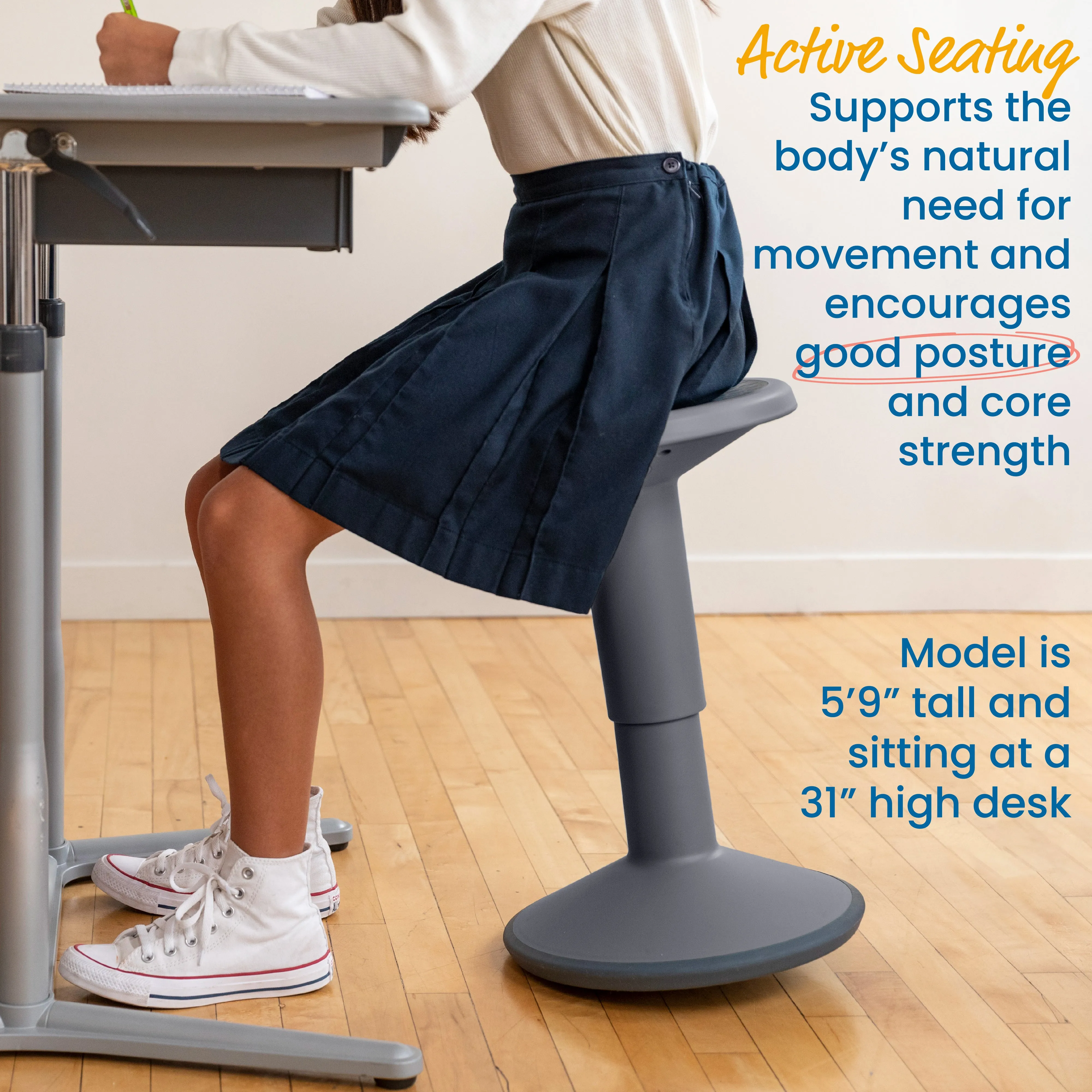 SitWell Adjustable Height Wobble Stool, Active Flexible Seating Chair