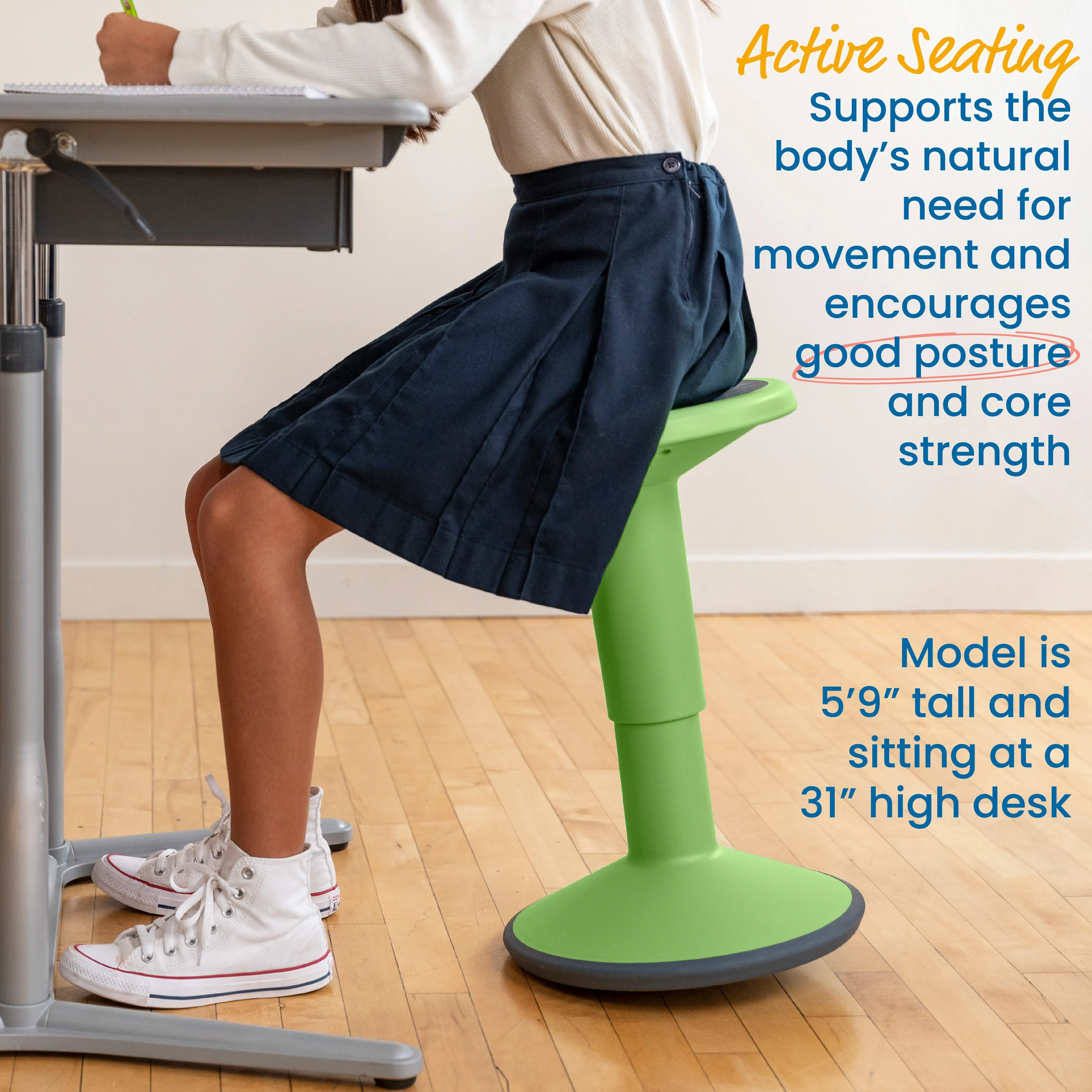 SitWell Adjustable Height Wobble Stool, Active Flexible Seating Chair