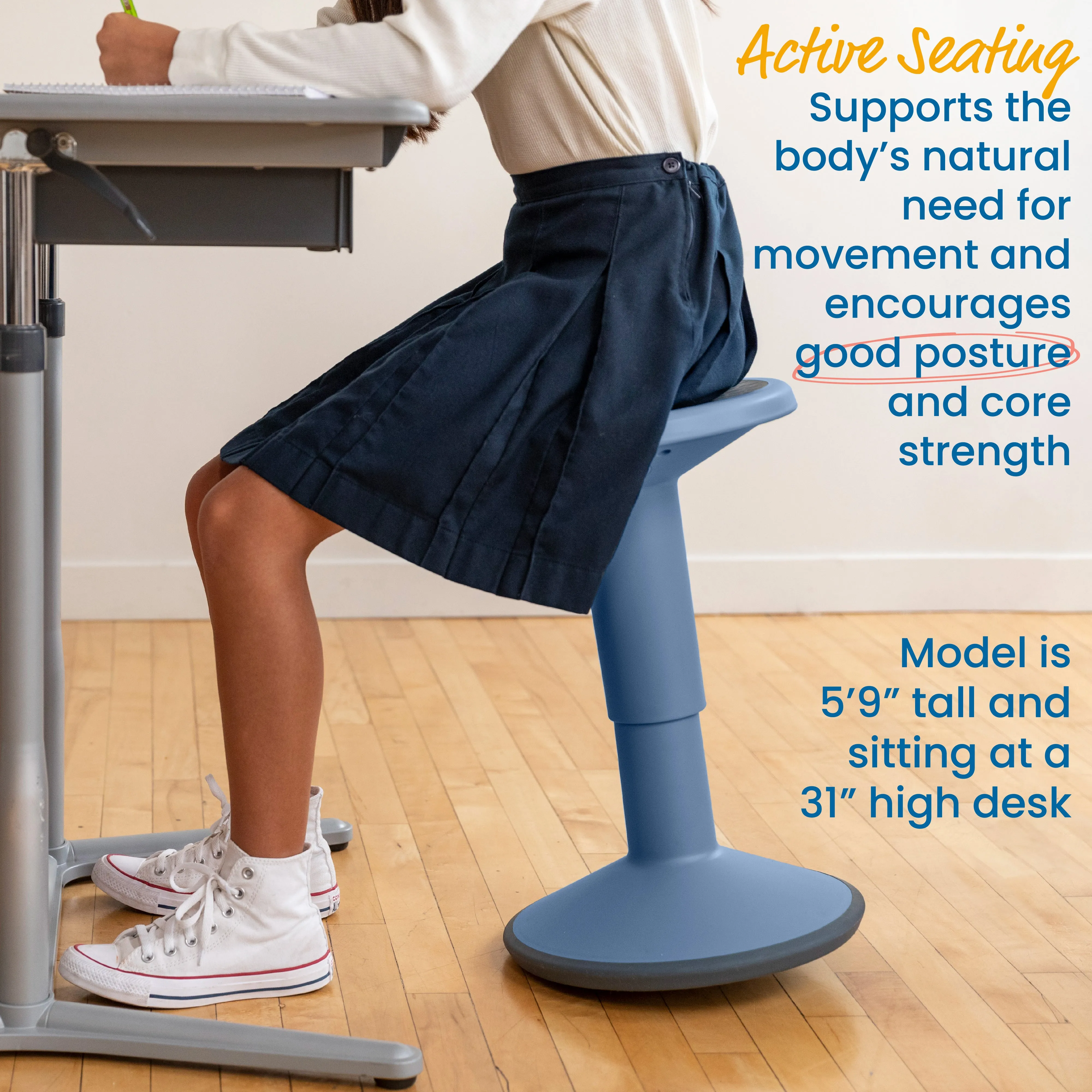 SitWell Adjustable Height Wobble Stool, Active Flexible Seating Chair