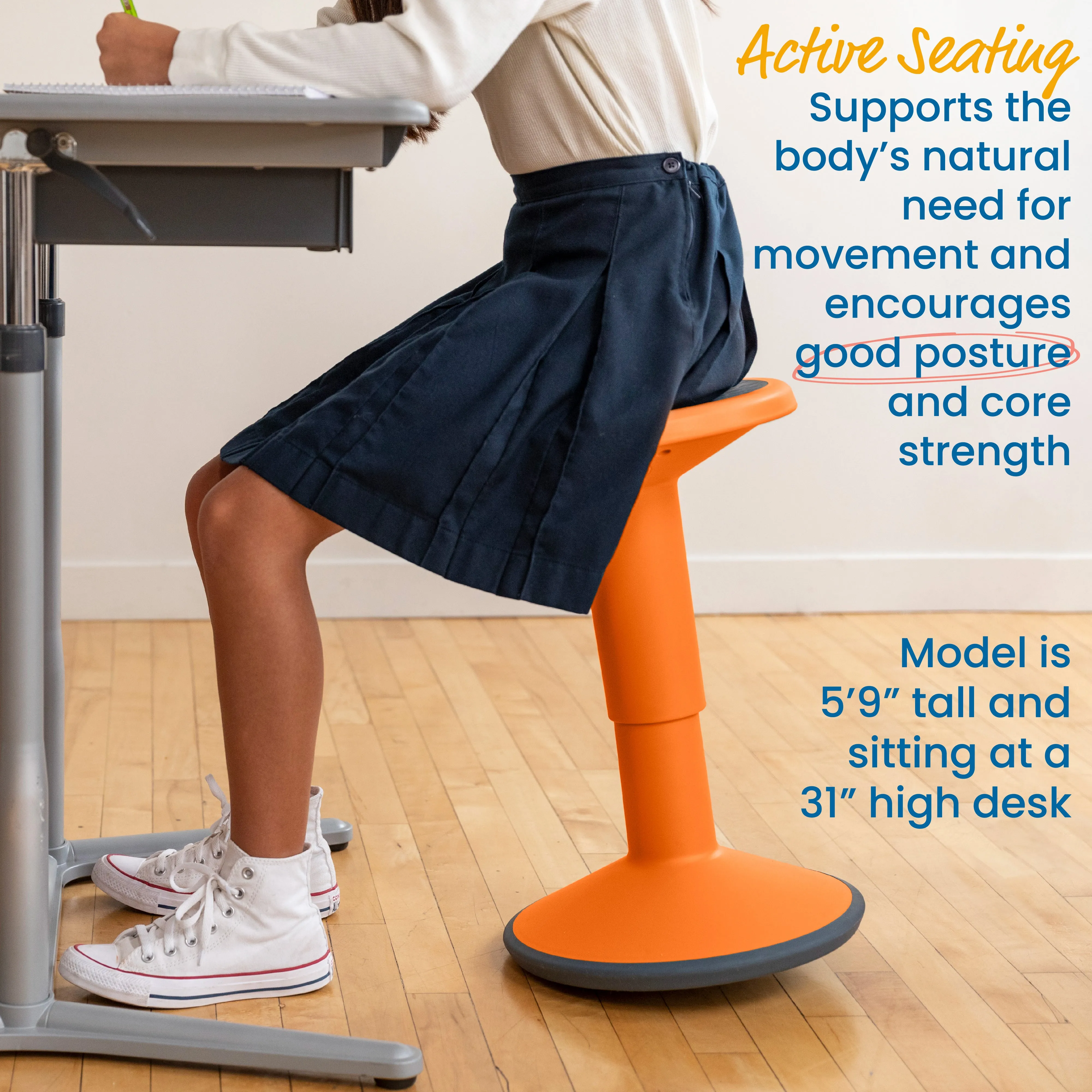 SitWell Adjustable Height Wobble Stool, Active Flexible Seating Chair