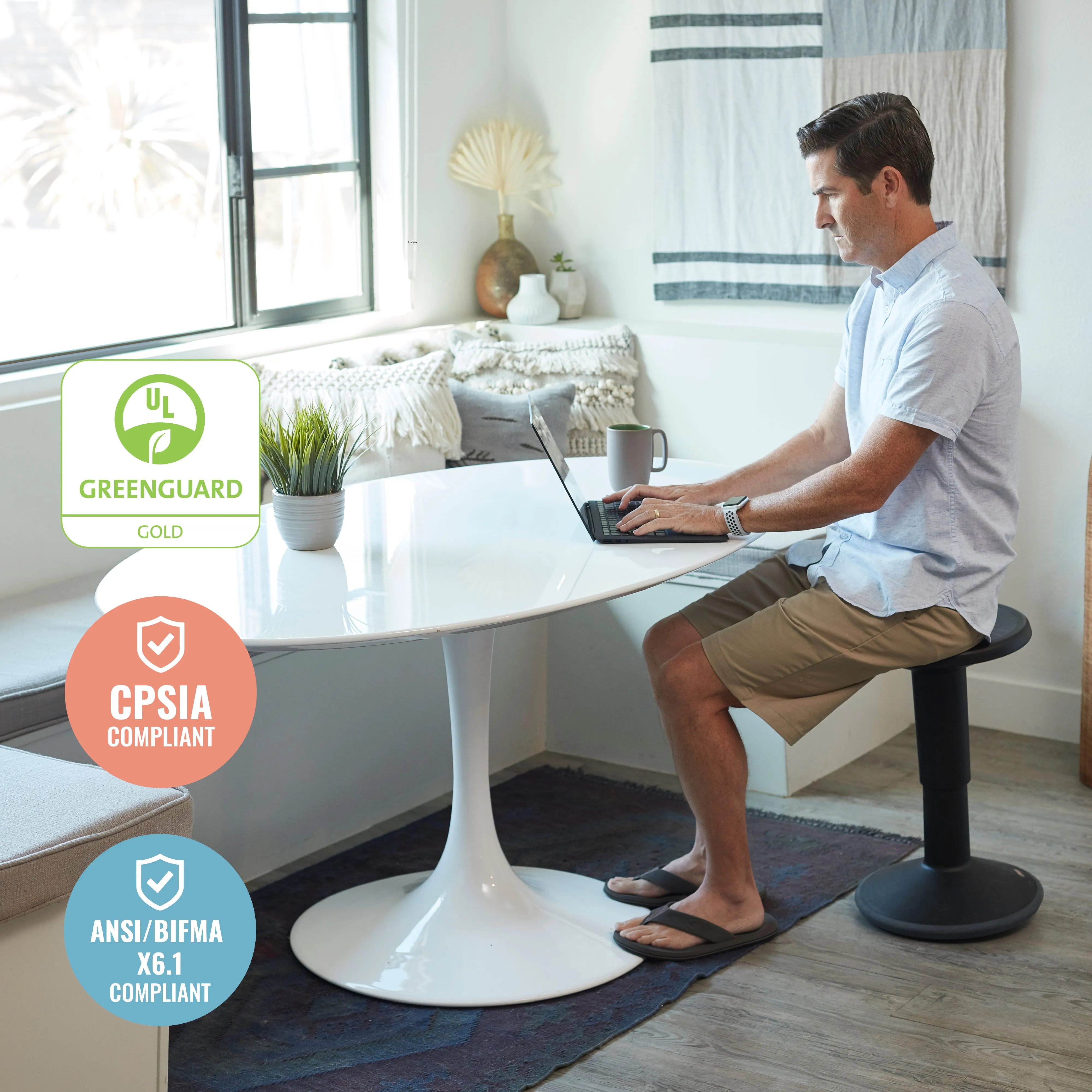 SitWell Adjustable Height Wobble Stool, Active Flexible Seating Chair