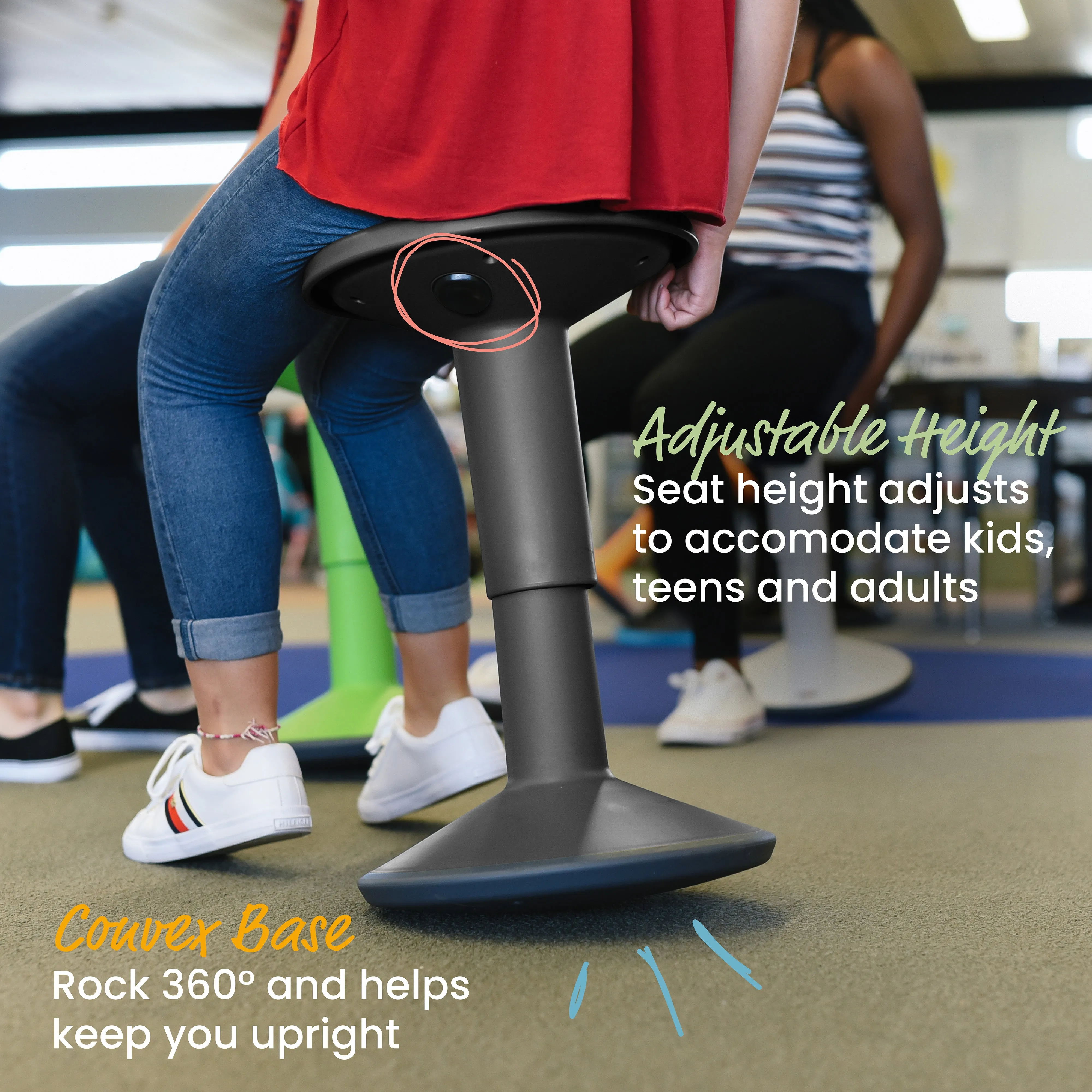 SitWell Adjustable Height Wobble Stool, Active Flexible Seating Chair
