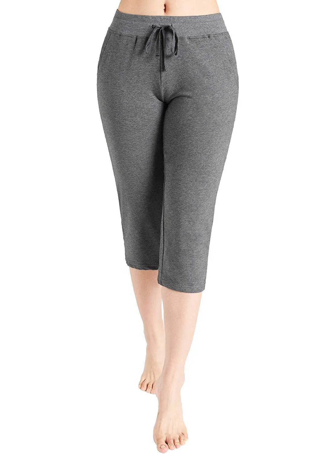 Women's Cotton Joggers Knit Capri Pants with Pockets