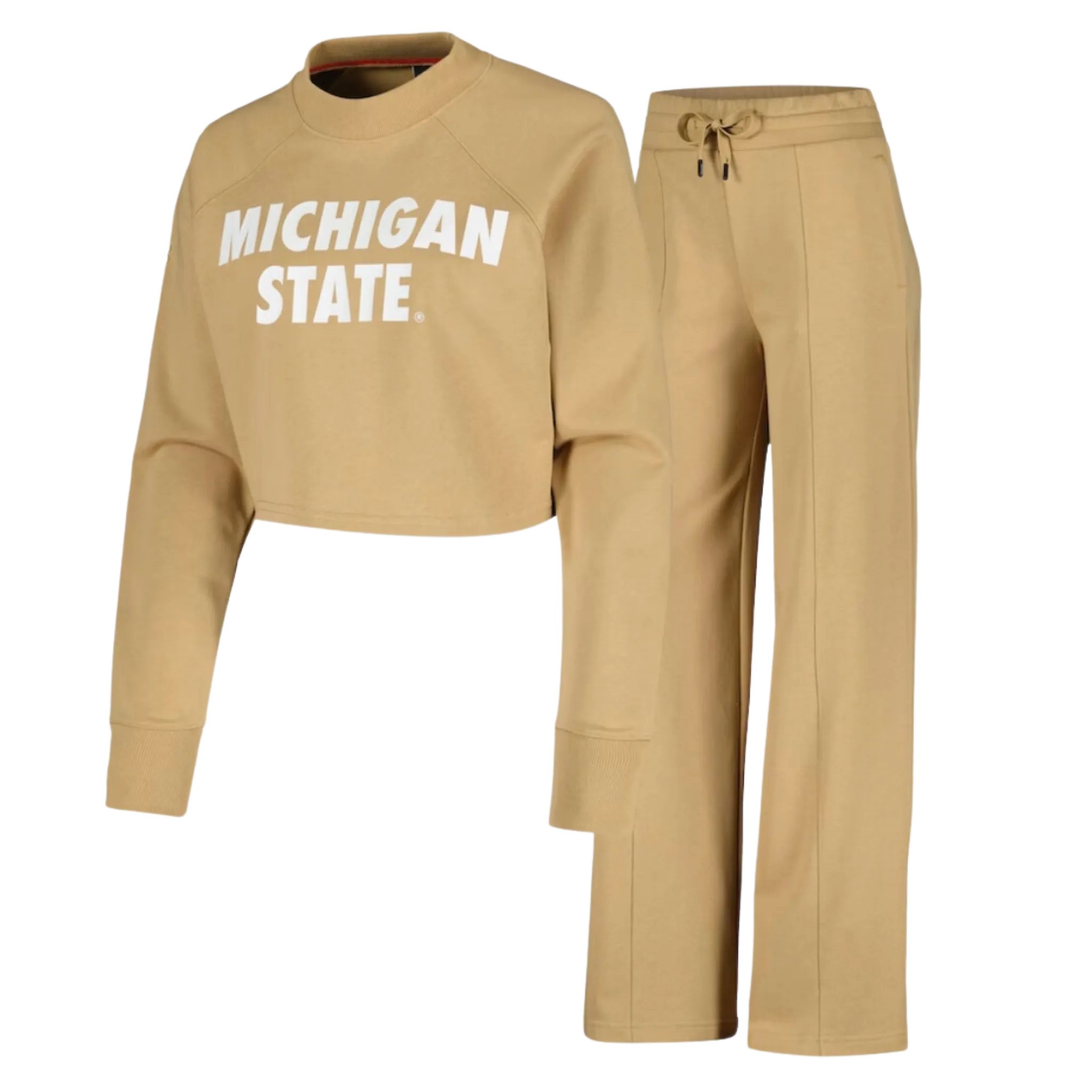 Women's Tan Raglan Cropped Sweatsuit Outfit
