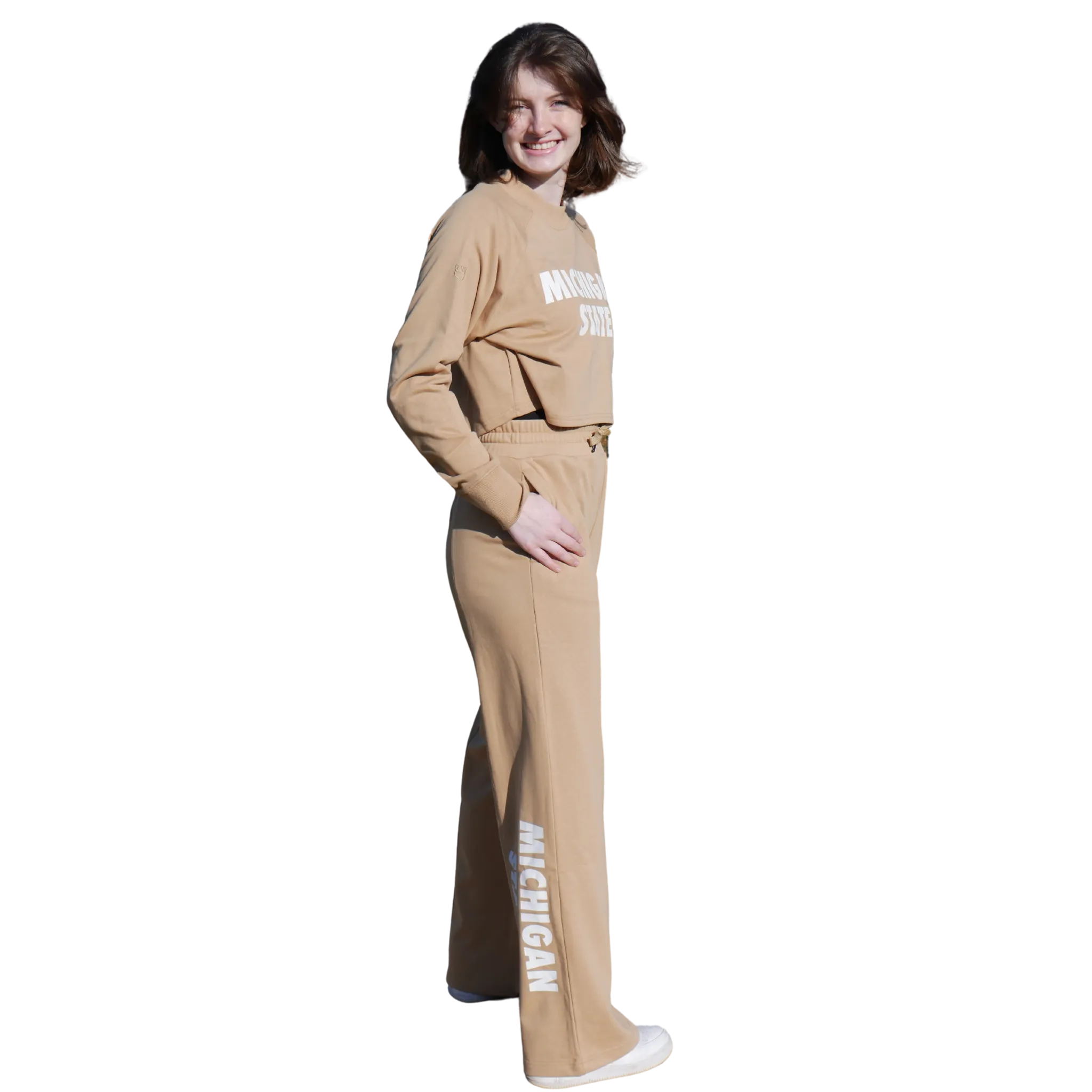 Women's Tan Raglan Cropped Sweatsuit Outfit